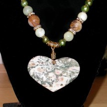 BAMBOO AGATE HEART NECKLACE &amp; EARRINGS set. - $99.50