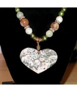 BAMBOO AGATE HEART NECKLACE &amp; EARRINGS set. - $136.51 CAD