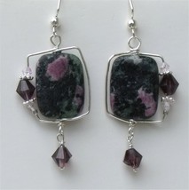 Earring- Natural Ruby Zoisite semiprecious stone wire wrappe - $14.50