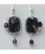 Earring- Natural Ruby Zoisite semiprecious stone wire wrappe - £11.59 GBP