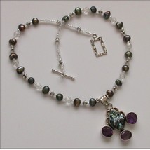 Romantic NECKLACE with PEARL, AMETHYST and SILVER pendant - $79.95
