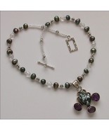 Romantic NECKLACE with PEARL, AMETHYST and SILVER pendant - £63.90 GBP