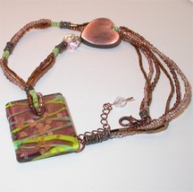 Unique three strand Necklace with dichroic glass pendant  - £21.90 GBP