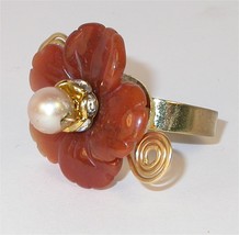 Trendy Ring - Hand carved Carnelian flower ring from Javaher - $19.50