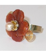 Trendy Ring - Hand carved Carnelian flower ring from Javaher - $19.50