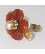 Trendy Ring - Hand carved Carnelian flower ring from Javaher - £15.58 GBP