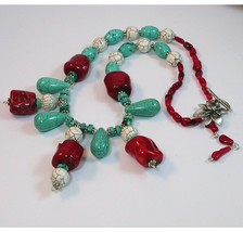 Bold and beautiful Necklace -  Turquoise and ocean coral gem - $95.75