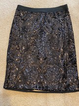 BCBG Maxazria Skirt Size S Black Sparkle Floral Pencil Bodycon Above Knee - £22.19 GBP