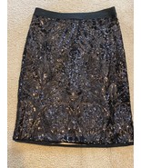 BCBG Maxazria Skirt Size S Black Sparkle Floral Pencil Bodycon Above Knee - £22.12 GBP