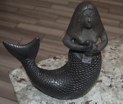 Signed Vintage 1955 Black Oaxacan Clay Pottery Mermaid Figurine A. Pedro,9.5&quot; Ta - £99.90 GBP