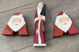 Santa Claus Letter “A” Wooden Figure Set &amp; “Thin” Carved Style Santa - £3.64 GBP