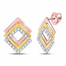 10kt Tri-Tone Gold Womens Round Diamond Offset Square Earrings 1/6 Cttw - £256.86 GBP