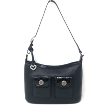 Brighton Black Pebbled Leather Shoulder Bag w/ Croc Gator Pocket &amp; Strap... - £31.89 GBP