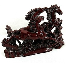 Vintage Chinese Wild Horses Galloping Statue Red Cast Resin Sculpture Feng Shui - £20.61 GBP