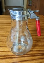 Vintage Clear Glass Syrup Container Red Bakelite Handle Made in USA - $13.54