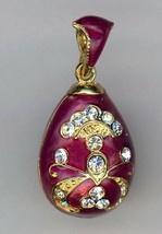 Fake Russian Egg Pendant with Clear Crystals branching Design in Red - £25.43 GBP