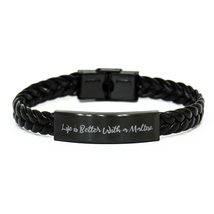 Best Maltese Dog Gifts, Life is Better with a Maltese, Holiday Braided Leather B - £18.75 GBP