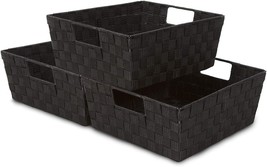 Sorbus Set Of 3 Large Storage Baskets For Organizing, Mesh Hand-Woven, Black - £33.14 GBP