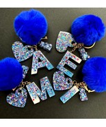 Lovely personalised KEYCHAIN. Epoxy resin handmade. Real fur pom pom - $8.90