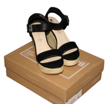 BC Born In California Peonies Wedged Sandals Black Basket Weave Vegan SZ... - £17.26 GBP