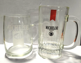 Lot of 2 Vintage Michelob Glass Beer Mugs Etched Logo, Red Ribbon Logo - $12.16