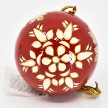 Asha Handicrafts Painted Papier-Mâché Red &amp; Gold Snowflakes Christmas Ornament - £14.86 GBP
