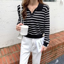  striped polo collar sweater female elegant spring autumn casual tops korean style thin thumb200