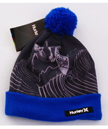 Hurley Skeleton Blue Knit Cuff Pom Pom Beanie Skull Cap Youth Boy&#39;s 8-20... - £17.76 GBP