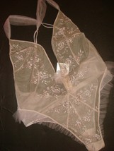 Victoria&#39;s Secret M,L TEDDY one-piece bodysuit Lilac Silver Embroidered ... - $89.99