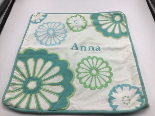 Pottery Barn Teen Pillow Cover 16" Personalized ANNA Teal Green Vintage 2008 - $13.71