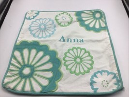 Pottery Barn Teen Pillow Cover 16&quot; Personalized ANNA Teal Green Vintage 2008 - £15.65 GBP