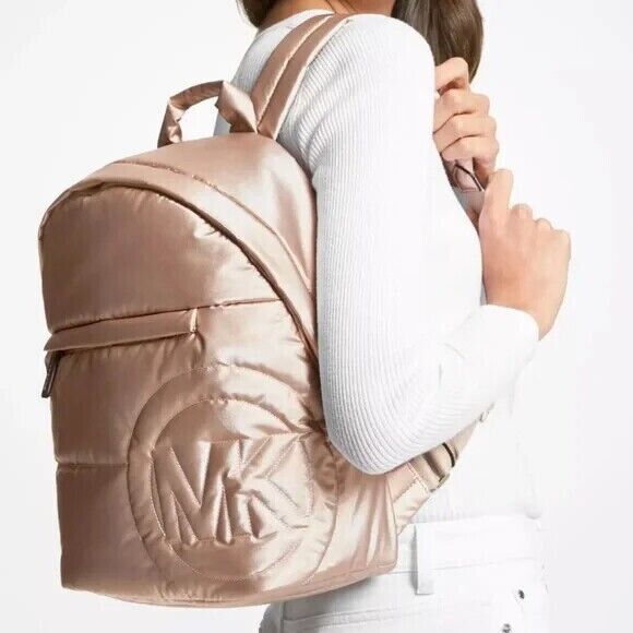 Primary image for Michael Kors Rae Medium Quilted Nylon Rose Gold Backpack 35F1G5RB6M  $368