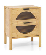 Bamboo Nightstand with 2 Storage Drawers and Reeded Tempered Glass Front... - $2,775.35 MXN
