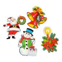 Set Of 4 Vintage Beistle 12” Christmas Cutouts Snowman Candle Bells Santa - £4.79 GBP