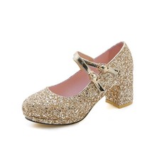 ASILETO women strap pumps platform wedding shoes sequin Glitter Rhinestone buckl - £60.67 GBP