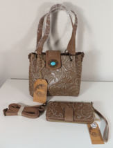 Catchfly Women&#39;s Leather Purse w/ Wallet Tan Brown Floral Antique Wester... - £58.36 GBP