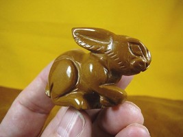 Y-BUN-SI-706) Little Tan Jasper Bunny Rabbit Gemstone Stone Carving Figurine Gem - £13.92 GBP