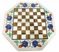 12&quot; White Marble Coffee Chess Play Table Mosaic Inlay Marquetry Furniture Decor - £242.62 GBP