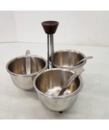 MCM Condiment Serving set Stainless Bowls Caddy Wood Handle and matching... - £15.12 GBP