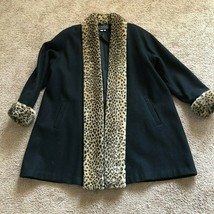 Havoc Ladies Size M Black Wool Swing Coat 3/4 Length w/ Luxurious Leopar... - $65.00