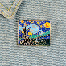 Kawaii Van Gogh Painting Enamel Metal Pin Cute Brooch Fashion Jewelry Gift - £6.05 GBP