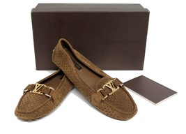 Louis Vuitton Cognac New Suede Perforated Oxford Ballerina Loafers Flats - £468.36 GBP