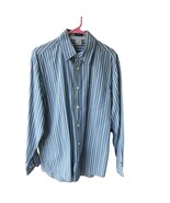 Old Navy Mens Blue Stripe Dress Shirt Regular Fit Long-Sleeve M - $278.12 MXN
