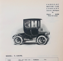 1908 Cadillac Model T Coupe Vehicle Catalog Advertisement Automobilia F17M2 - $42.24 CAD