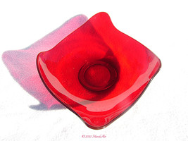 Viking Shallow Freeform Large Squarish Red Glass Bowl EPIC &quot;Waves&quot; Mid-C... - $24.99