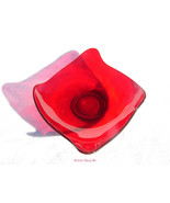 Viking Shallow Freeform Large Squarish Red Glass Bowl EPIC &quot;Waves&quot; Mid-C... - £19.91 GBP