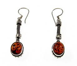 Handmade Solid 925 Sterling Silver &amp; Baltic Amber Balinese Earrings Made in Bali - $27.68