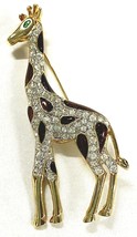 Vintage Goldtone Giraffe Brooch Pin with Enamel and Crystals, 3.25&quot; - $10.44