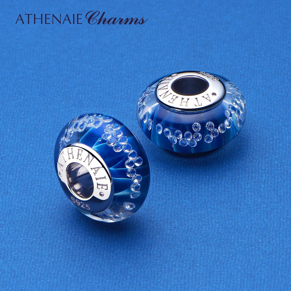925 Sterling Silver Blue Sea Clear CZ Murano Glass Beads Charms Festival Collect - £32.37 GBP