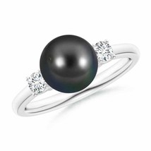 ANGARA Tahitian Pearl Ring with Prong-Set Diamonds in 14K Gold (AA, Size-8) - £564.44 GBP